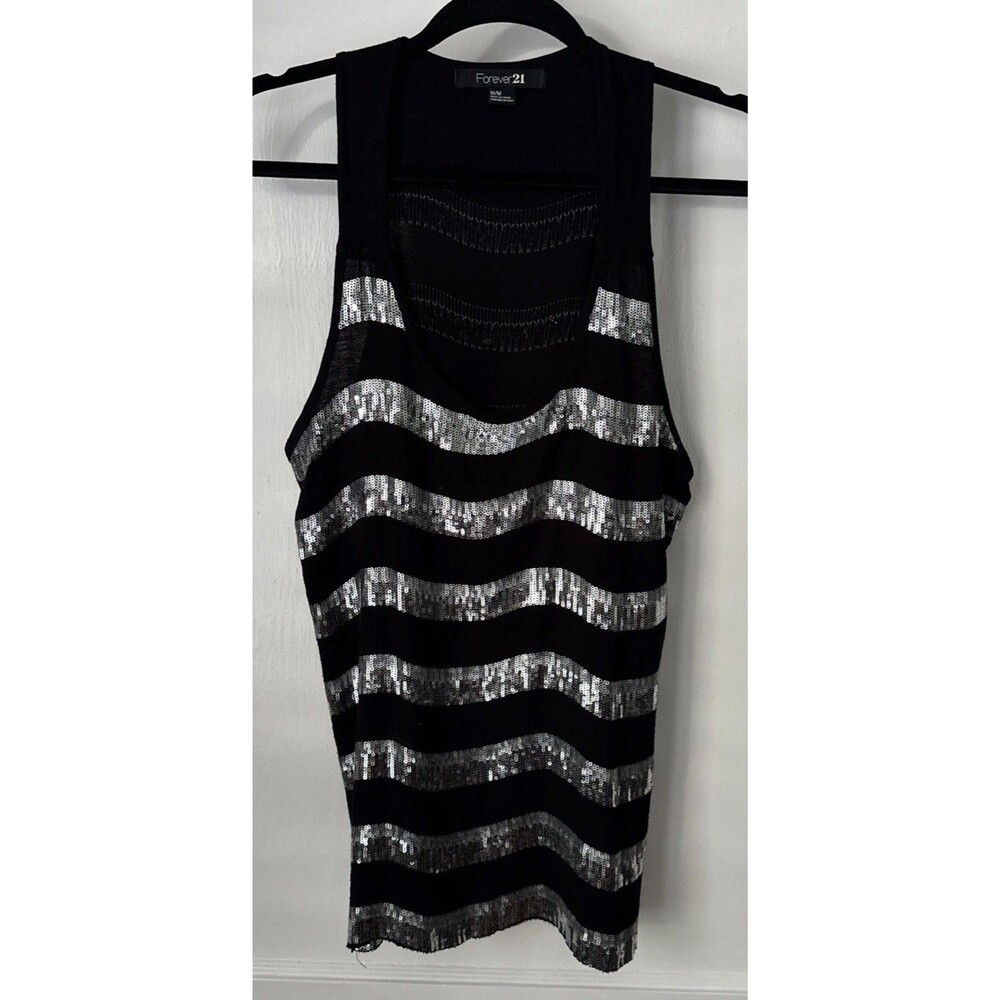 Black Silver Sequin Tank Top Women's  Medium